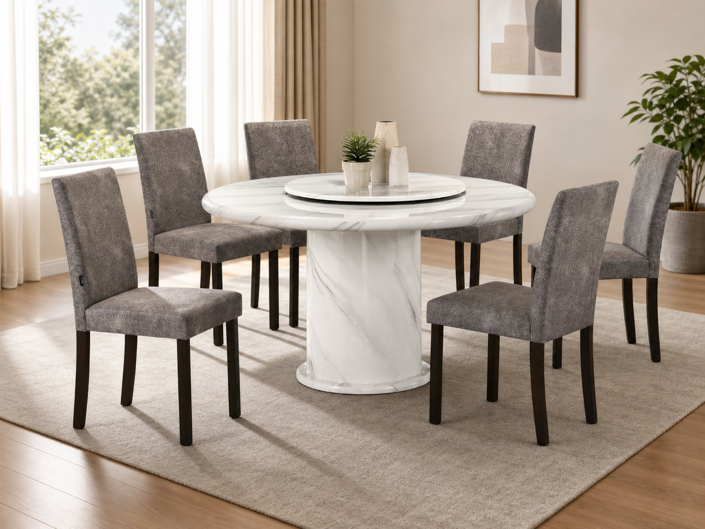 Polaris Round Marble Dining Set 1+6