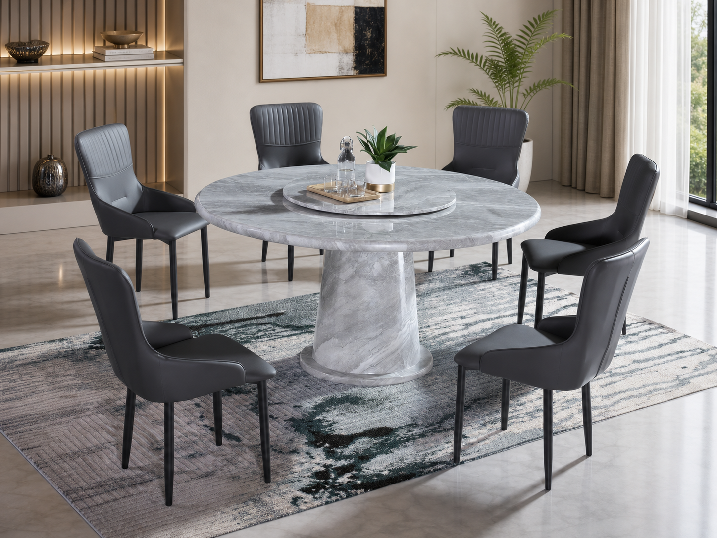 Argentum Round Marble Dining Set 1+6