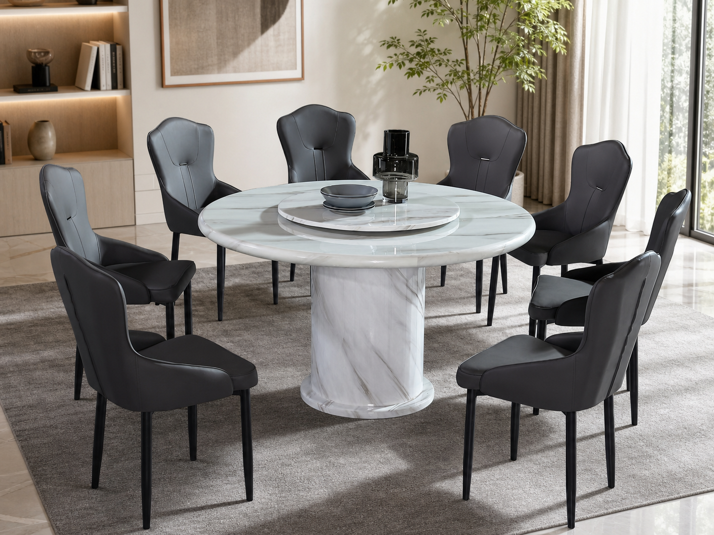 Valeria Round Marble Dining Set 1+8