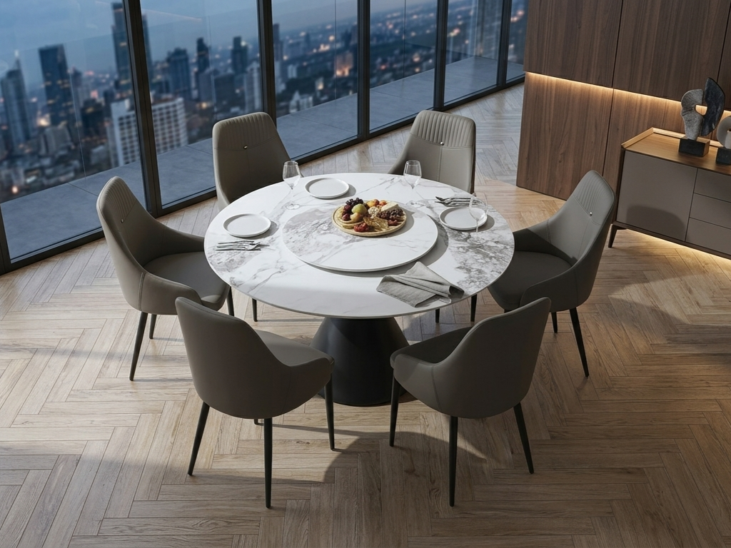 Aurora Round Marble Dining Set 1+6