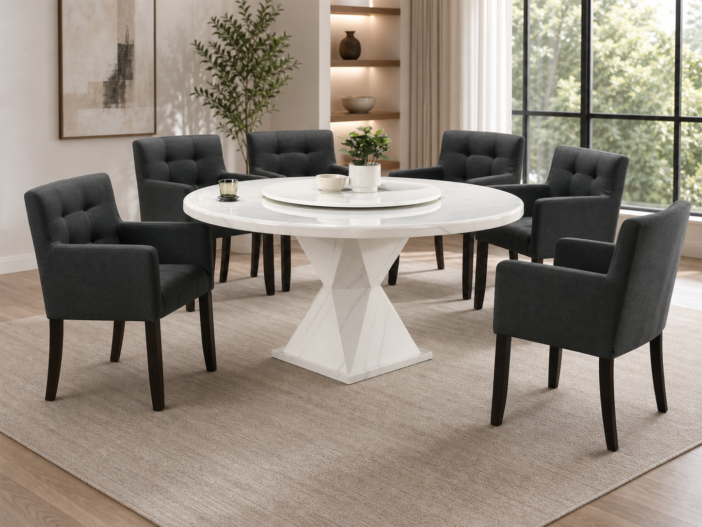 Lumina Round Marble Dining Set 1+6