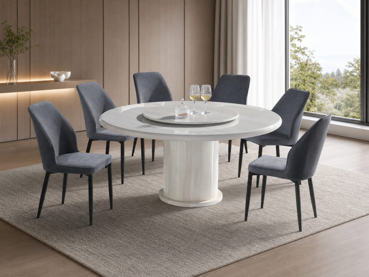 Mariposa Round Marble Dining Set 1+6