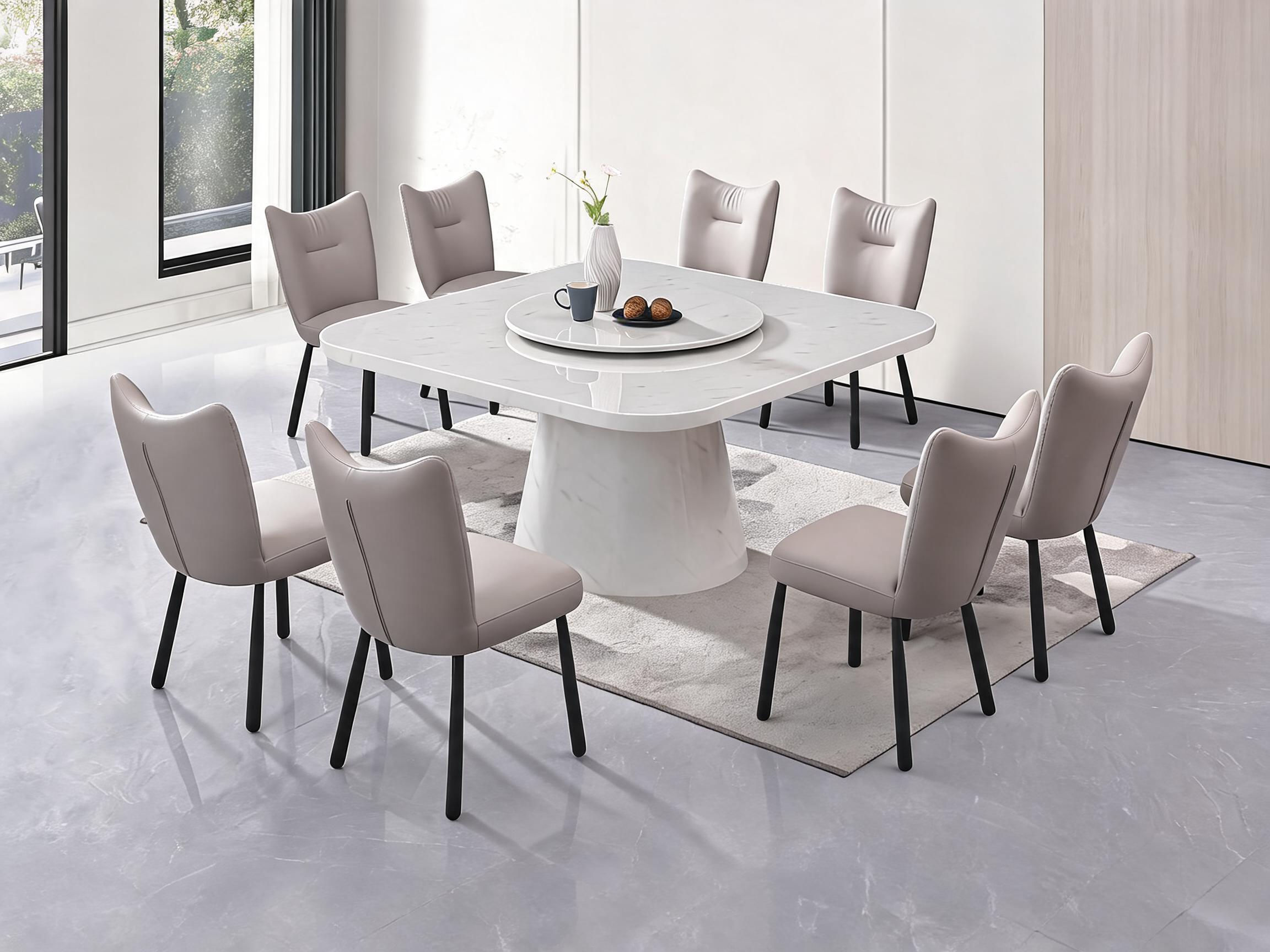 Pillar Plane Marble Dining Set 1+8