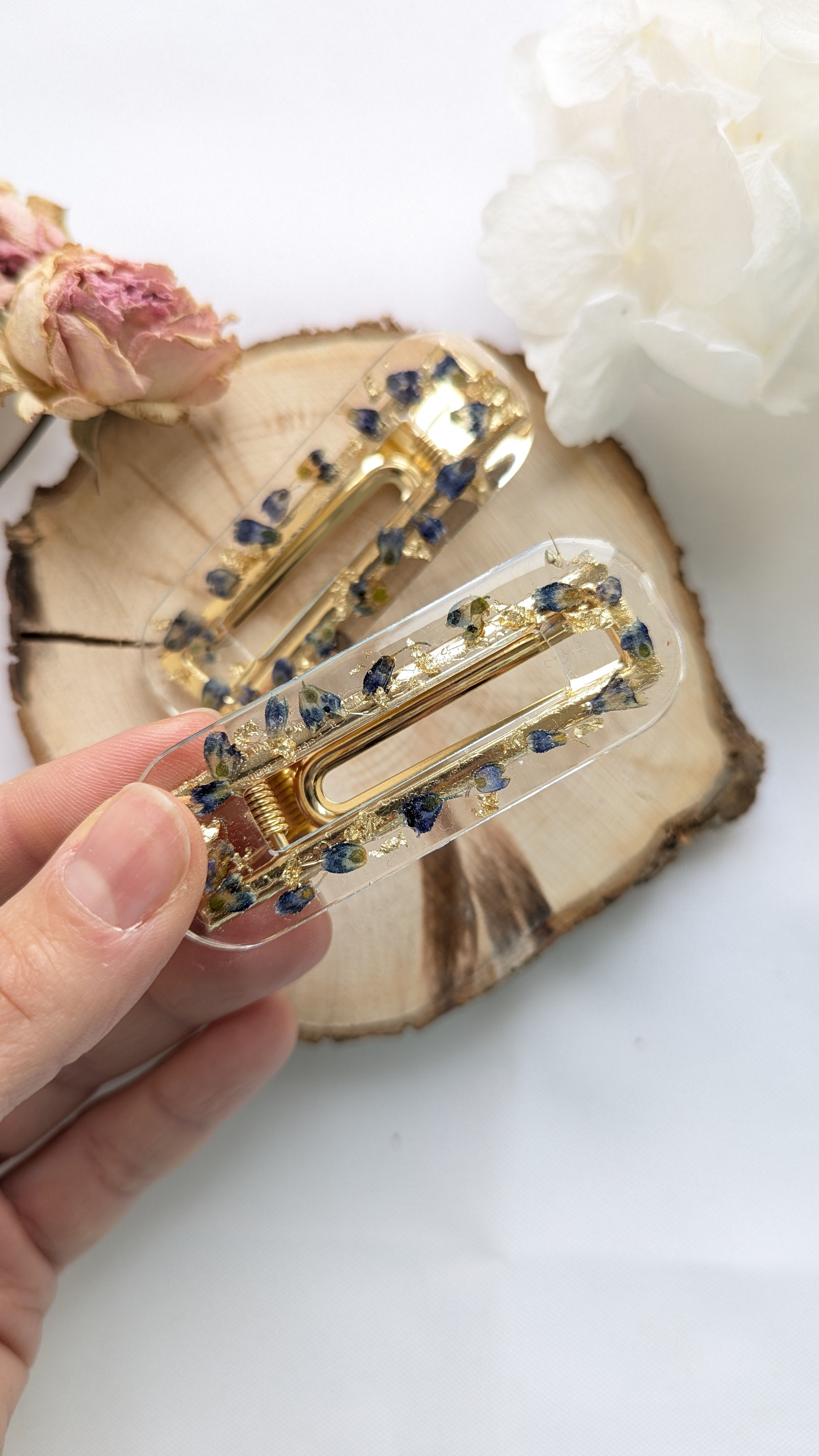 Barrette à cheveux violette et or rectangle