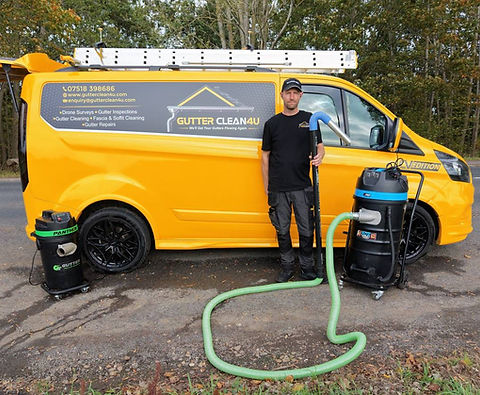 GutterClean4U owner with branded van and gutter vacuum equipment.