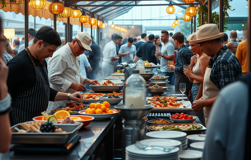 AI image represents a food festival chef serving food