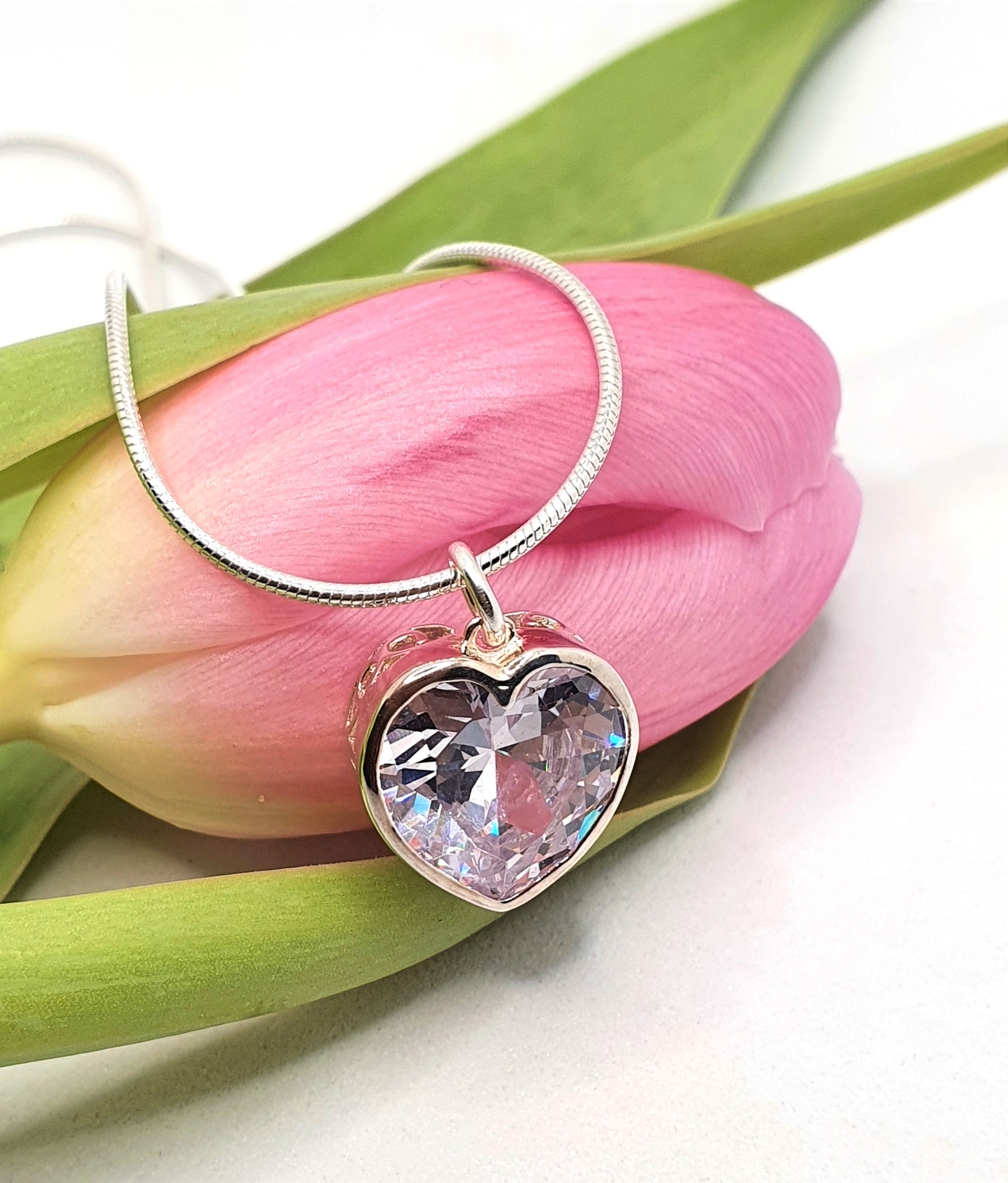 Heart Cubic Zirconia 925 Pendant with Snake Chain