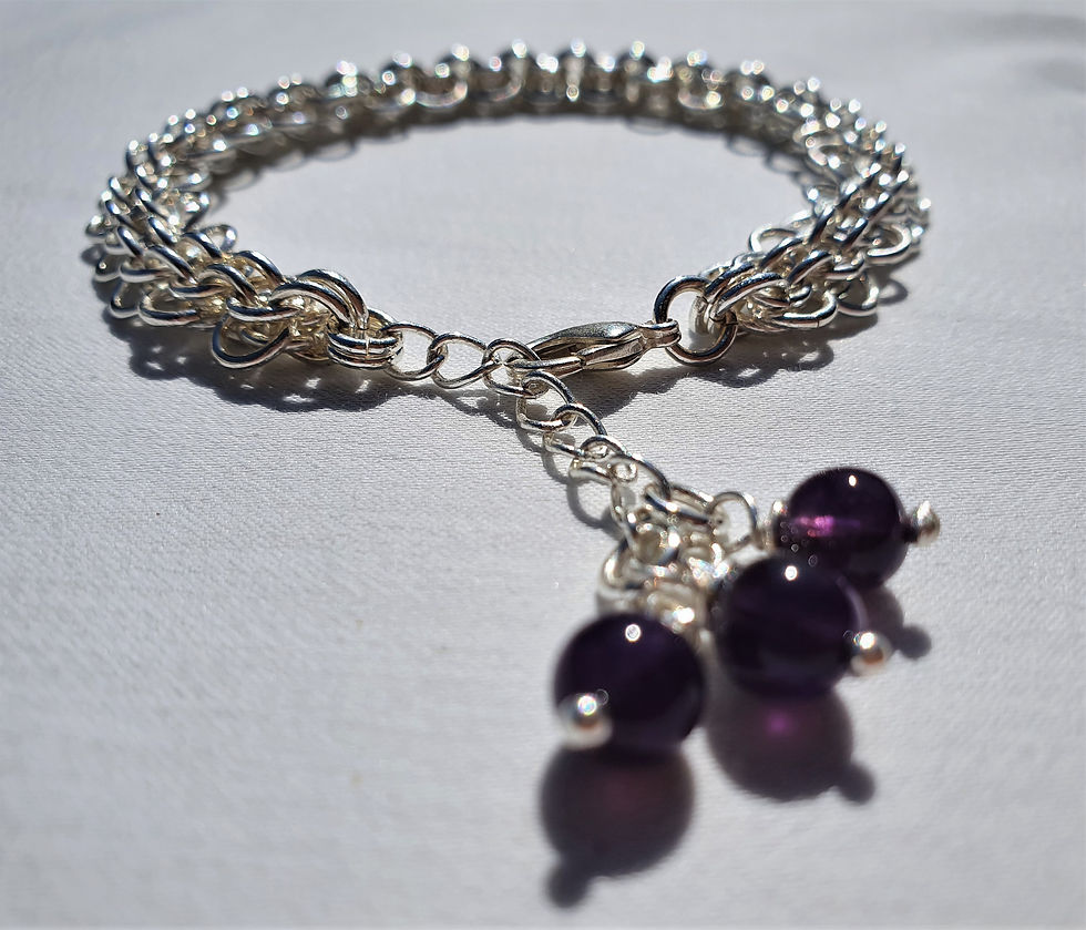 Thumbnail: Amethyst Charm Silver Plated Chainmaille Bracelet