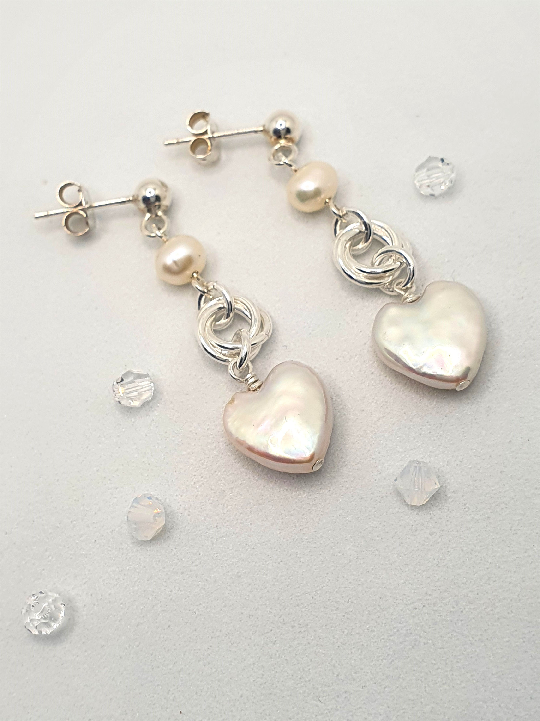 Freshwater Pearl Heart and Rose Earrings