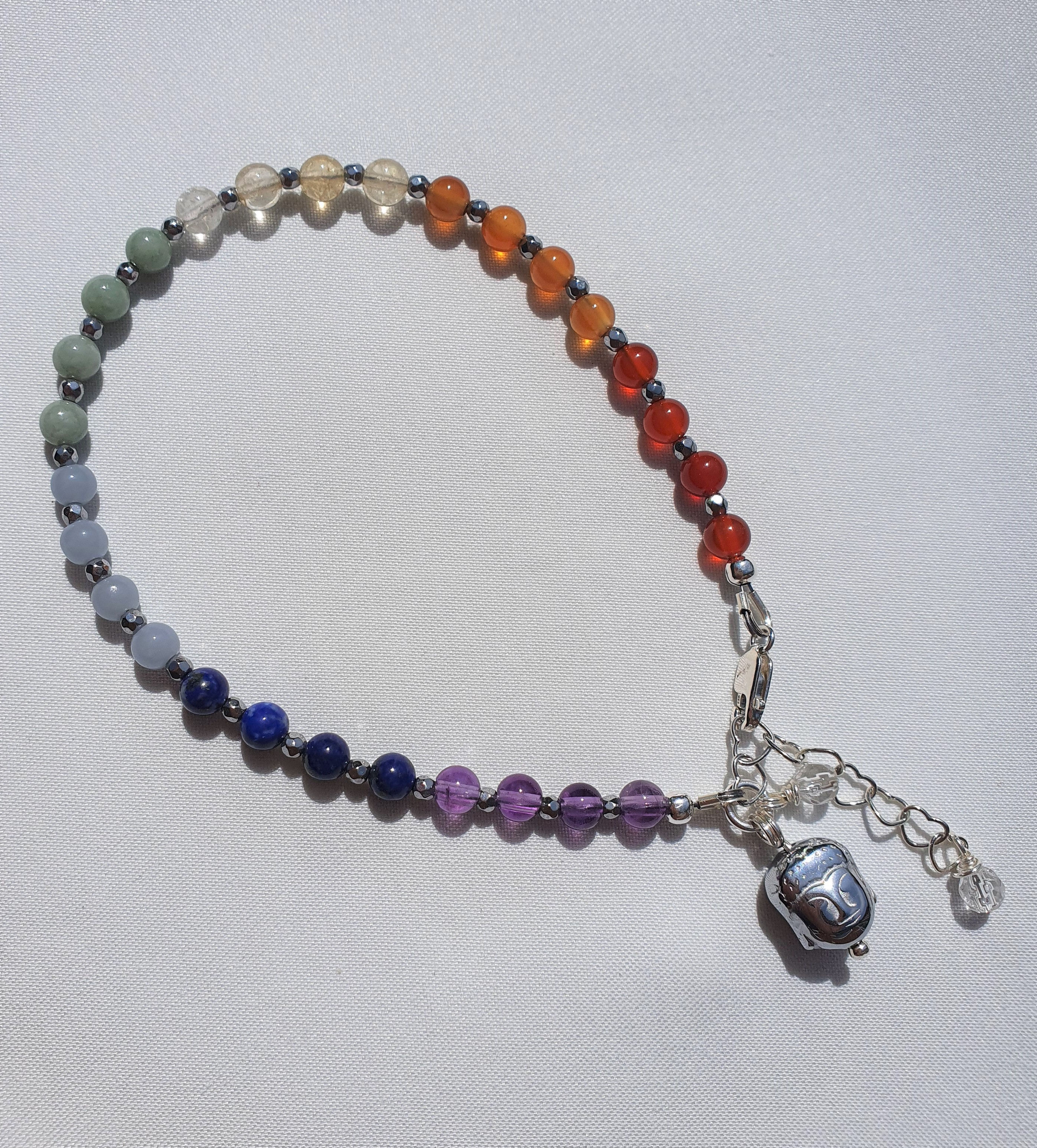 Chakra Gemstone Bracelet with Buddha Charm (M/L)