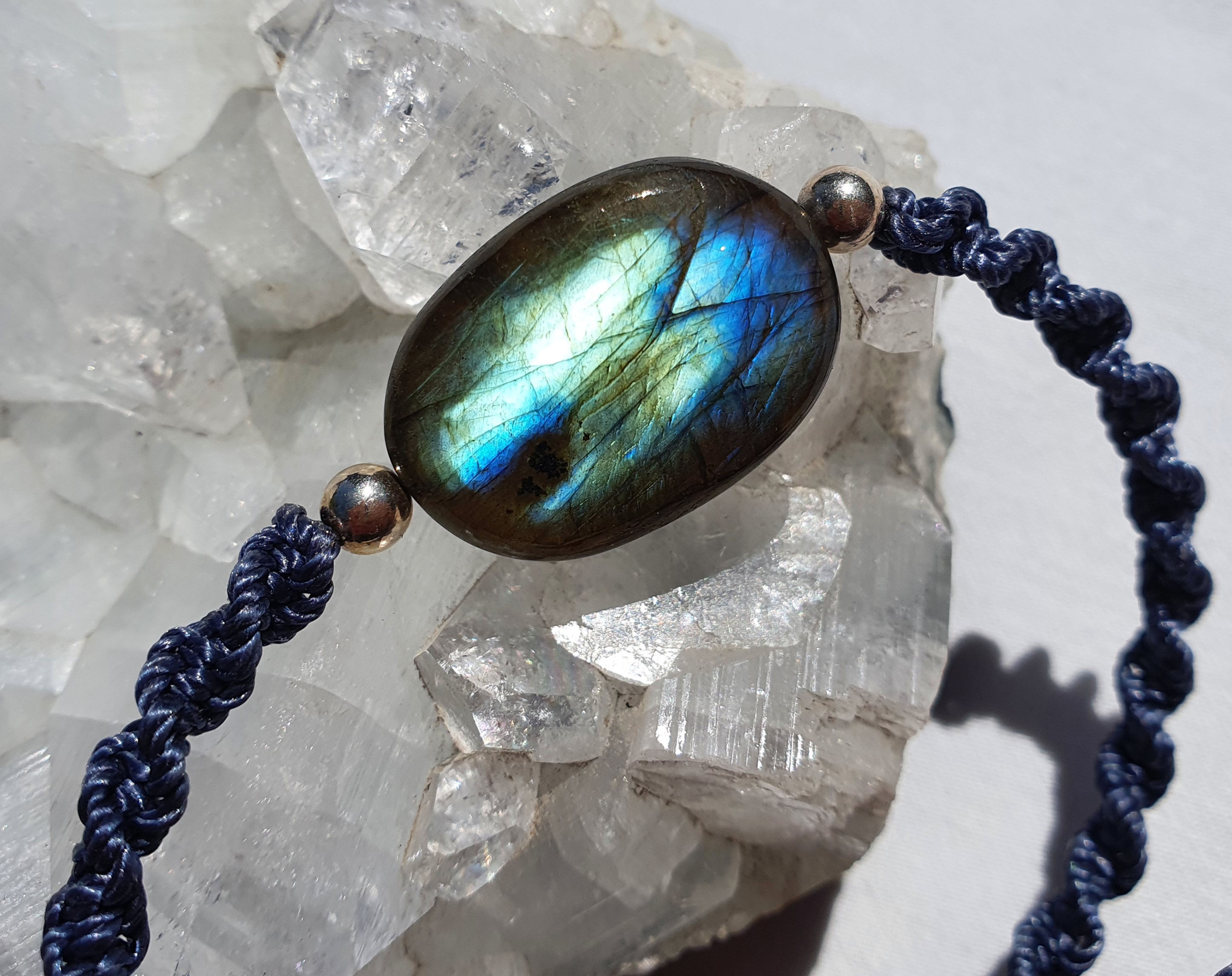 Labradorite Blue Spiral Macrame Bracelet