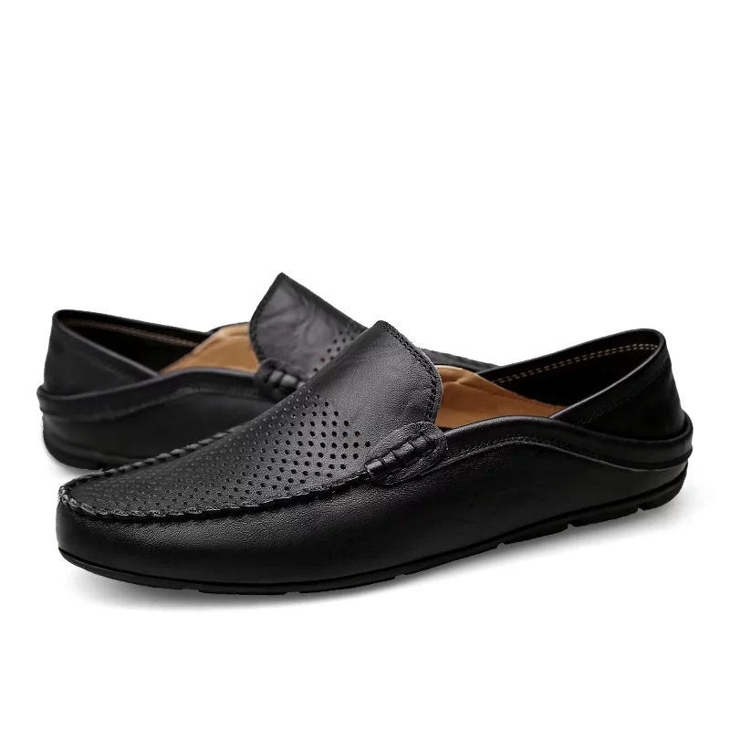 Thumbnail: Italian Mens Shoes Casual Luxury Brand Summer Men Loafers Genuine Leather