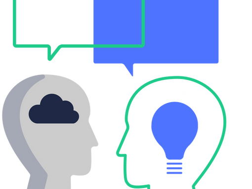 Illustration of two heads facing each other, one with a cloud symbolizing ideas or brainstorming, and the other with a light bulb representing innovation and tax savings solutions.