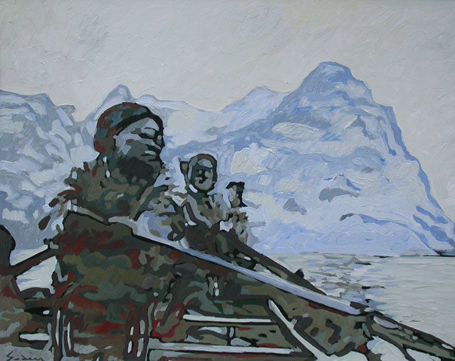 Umiak Narval Sund, gouache sur papier, 38 x 48 cm