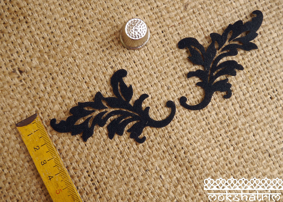Thumbnail: Iron On red black flock baroque gothic leaf right left mirror patch applique trim mokshatrim haberdashery