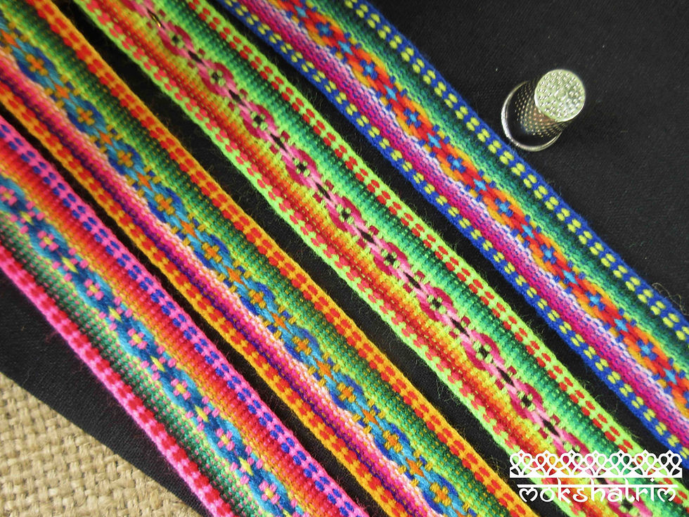Thumbnail: Peruvian inca ethnic decorative jacquard woven woollen ribbon geometric central pattern ombre sparkle Mokshatrim haberdashery