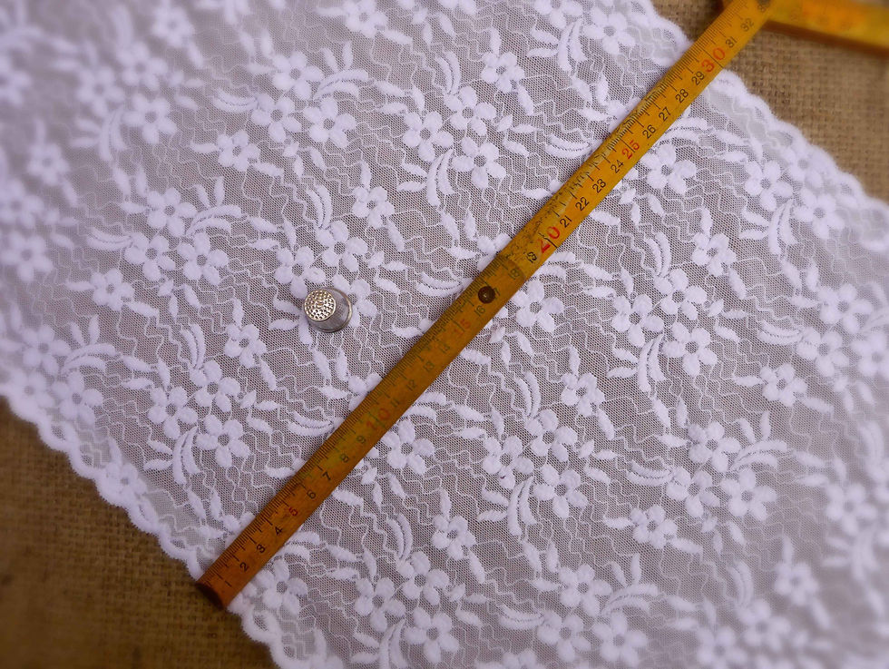 Thumbnail: Extra Wide white stretch lace flower clusters scalloped edges underwear lingerie Mokshatrim Haberdashery
