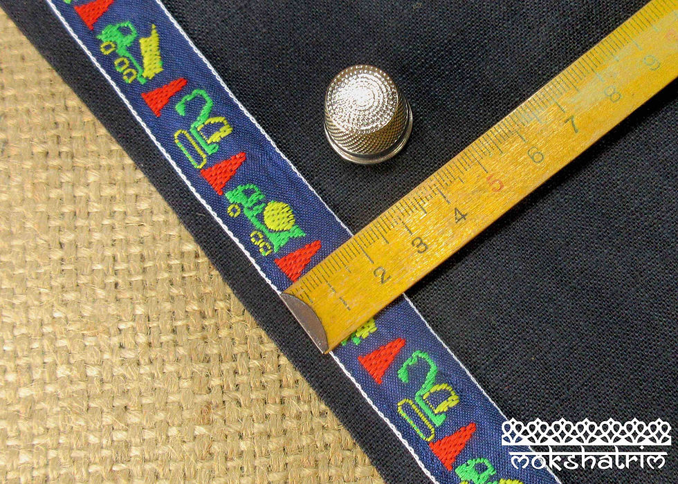 Thumbnail: Embroidered cotton ribbon tape construction mechanical diggers warning cones concrete mixers children Mokshatrim Haberdashery