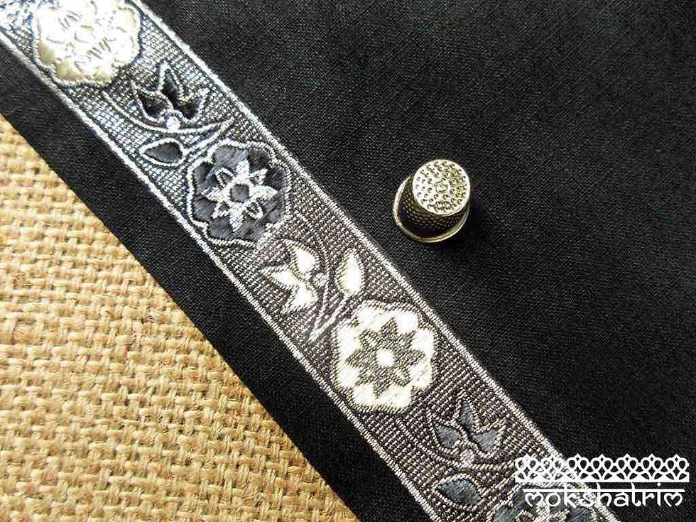Thumbnail: Asian/Indian decorative jacquard ribbon trim cream coloured rose flower leaf design metallic gold Mokshatrim ethnic haberdash