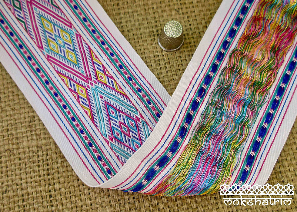 Thumbnail: Wide chinese decorative ribbon tape central embroidered panel tribal ethnic Mokshatrim Haberdashery
