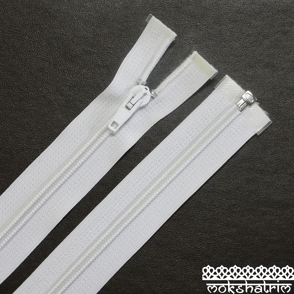 36cm (c. 14 inch) White open end plastic zipper jackets Mokshatrim Haberdashery