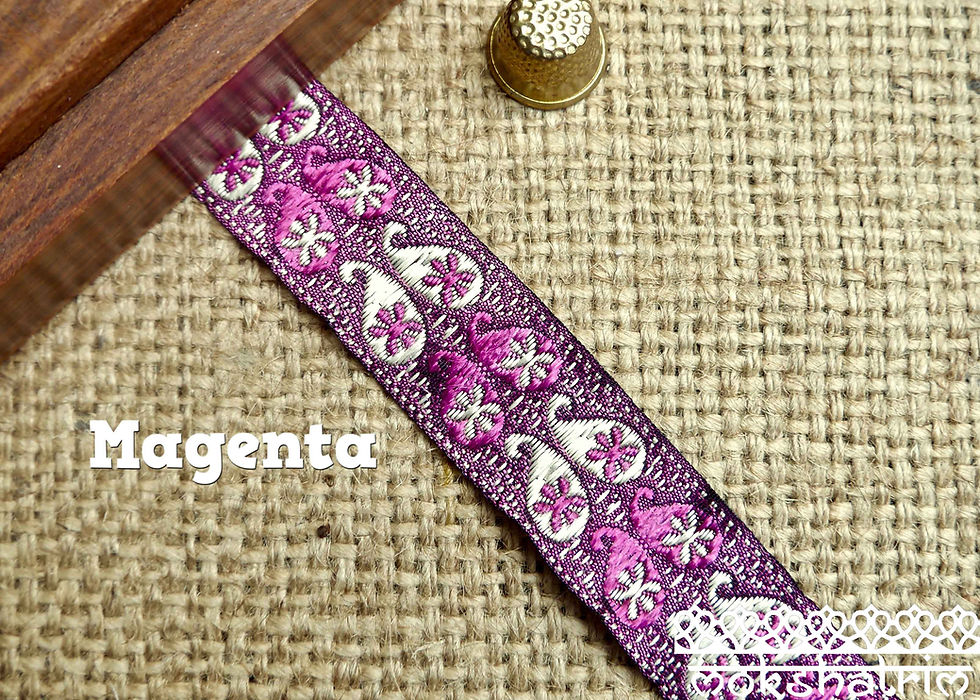 Thumbnail: Magenta Ethnic Asian Indian jacquard ribbon colourful pattern paisleys slight sheen Mokshatrim Haberdashery