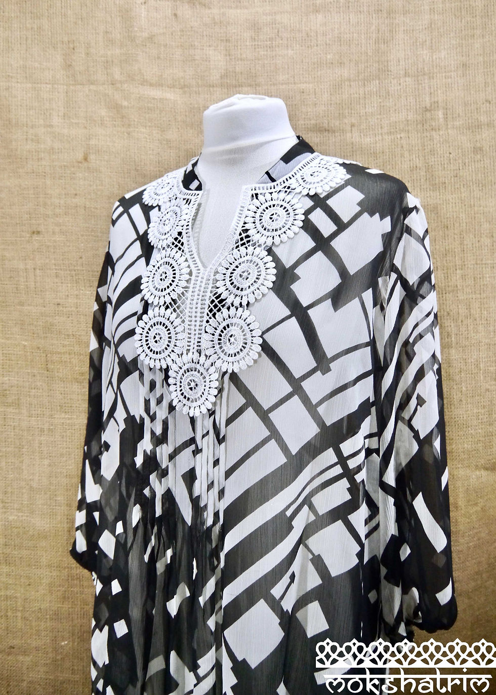 Thumbnail: Large White Lace Guipure Neckline Collar Applique Geometric Ethnic Boho Style Mokshatrim Haberdashery