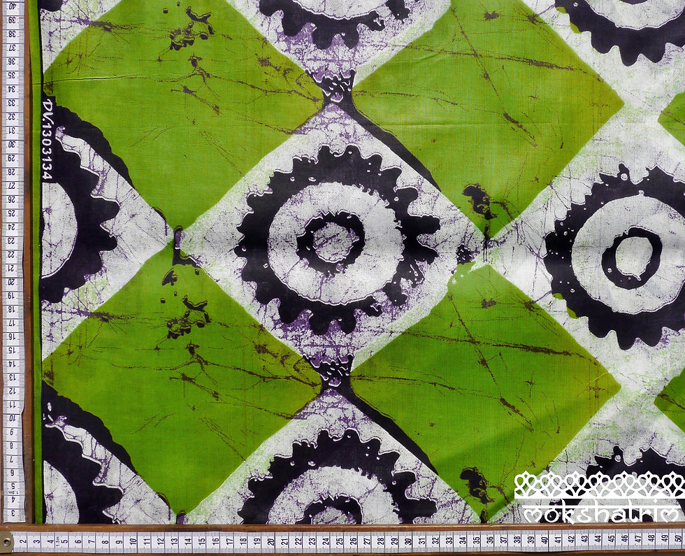 Green cog square batik printed ethnic african wax fabric cotton ankara Mokshatrim Haberdashery