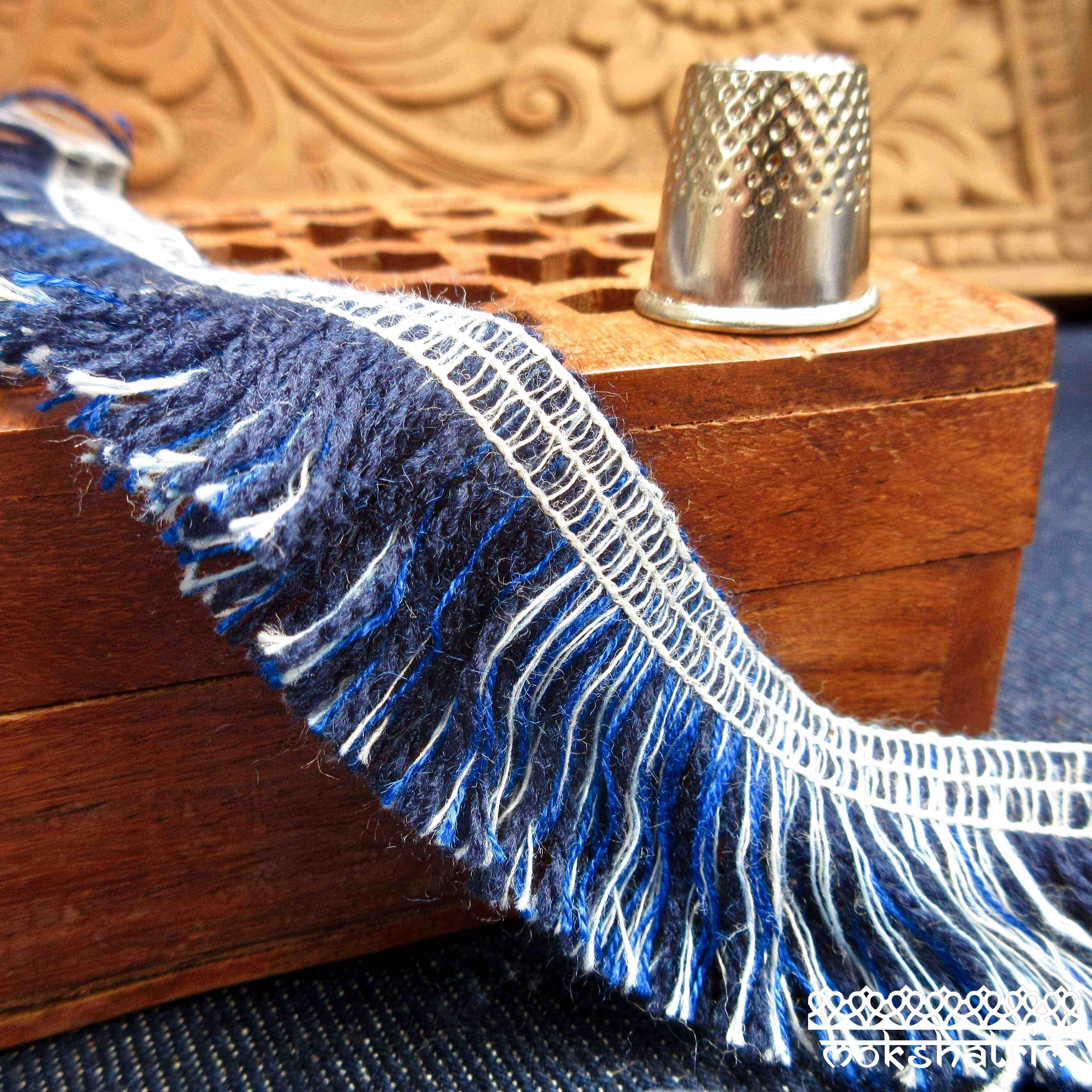 Shades of Blue Denim Indigo Fine Cotton Fringe Trim M672