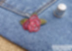Thumbnail: Embroidered appliques with a red blue rose flower design. Rose flower glittery thread texture Mokshatrim Haberdashery