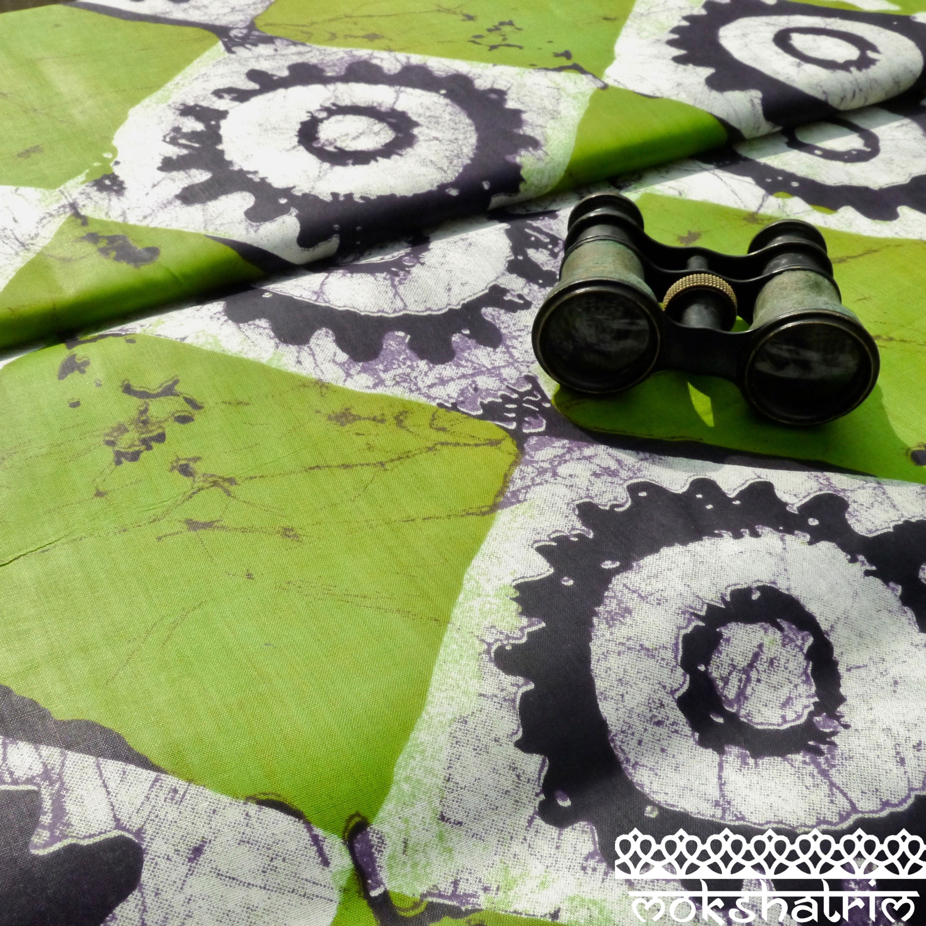 Green cog square batik printed ethnic african wax fabric cotton ankara Mokshatrim Haberdashery