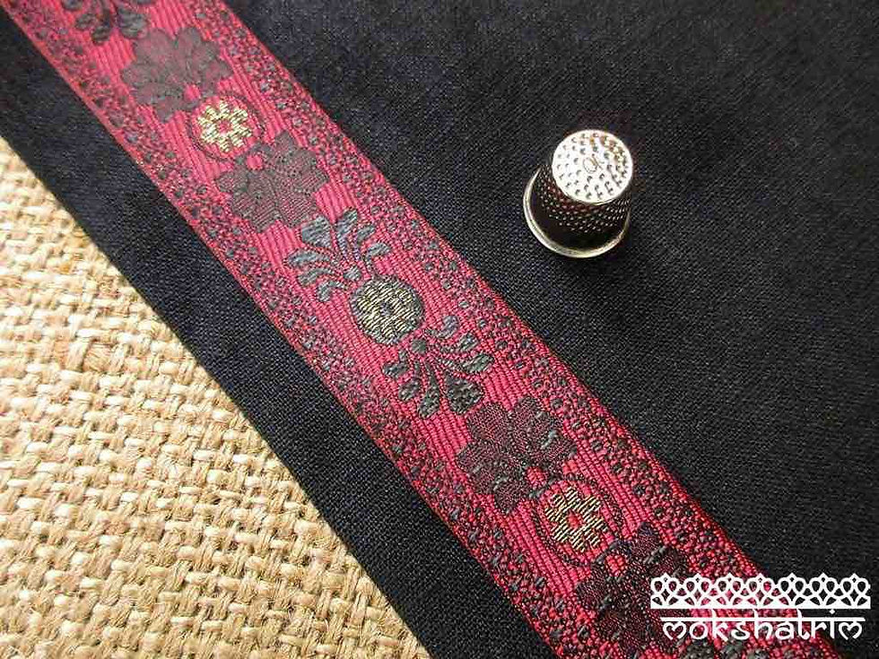 Thumbnail: Asian/Indian decorative jacquard ribbon trim metallic gold flower fleur di lis multicoloured ethnic Mokshatrim Haberdashery
