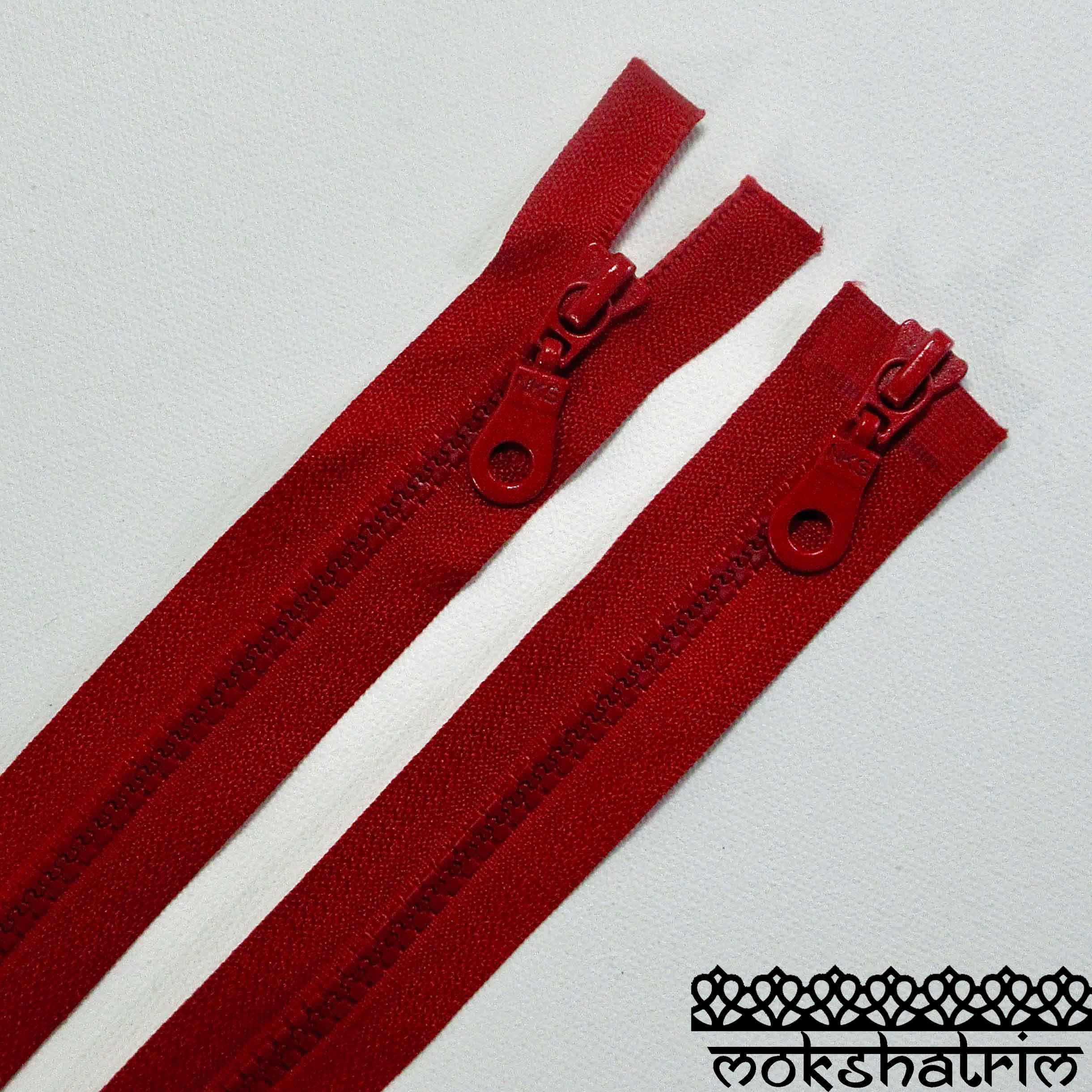 21" (c. 53cm) Red Double ended plastic nylon zipper jackets Mokshatrim Haberdashery