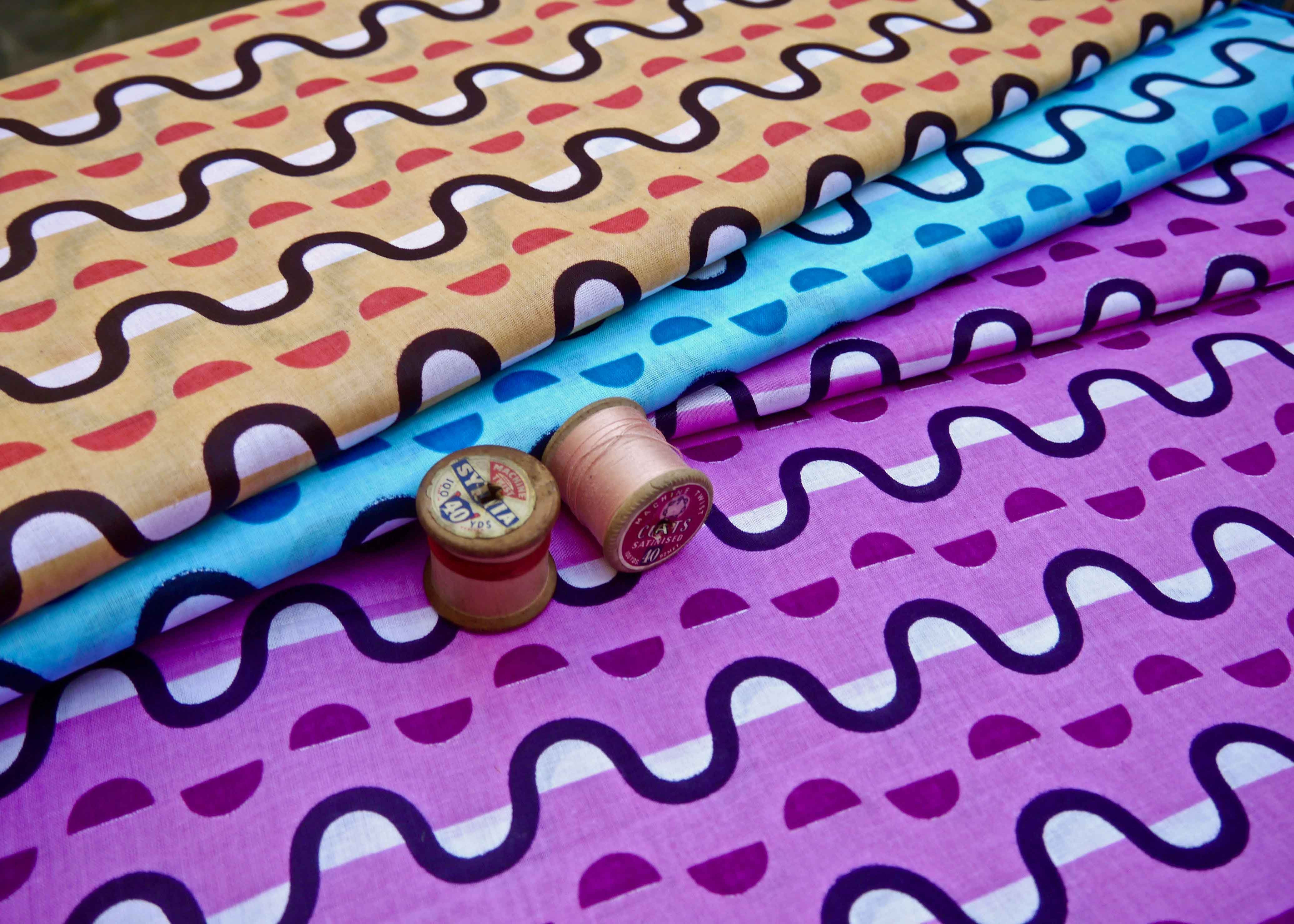 Geometric printed orange turquoise pink batik tribal african wax ankara mokshatrim fabric cotton