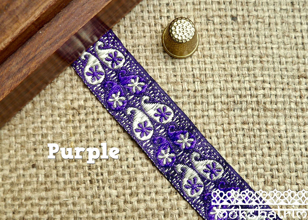 Thumbnail: Purple Ethnic Asian Indian jacquard ribbon colourful pattern paisleys slight sheen Mokshatrim Haberdashery