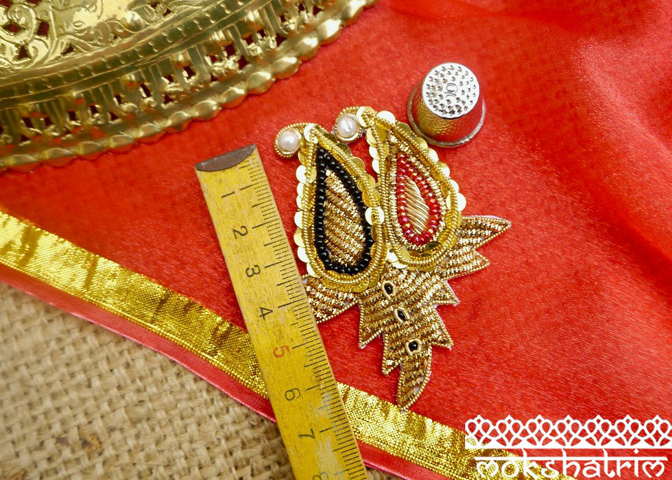 Thumbnail: Large ethnic applique motif subtle sparkle two paisleys gold coilwork zardozi beaded pearl Mokshatrim Haberdashery