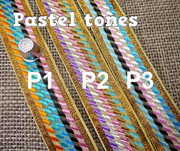 Thumbnail: Decorative Indian Rainbow Jacquard ribbon trim metallic chequered