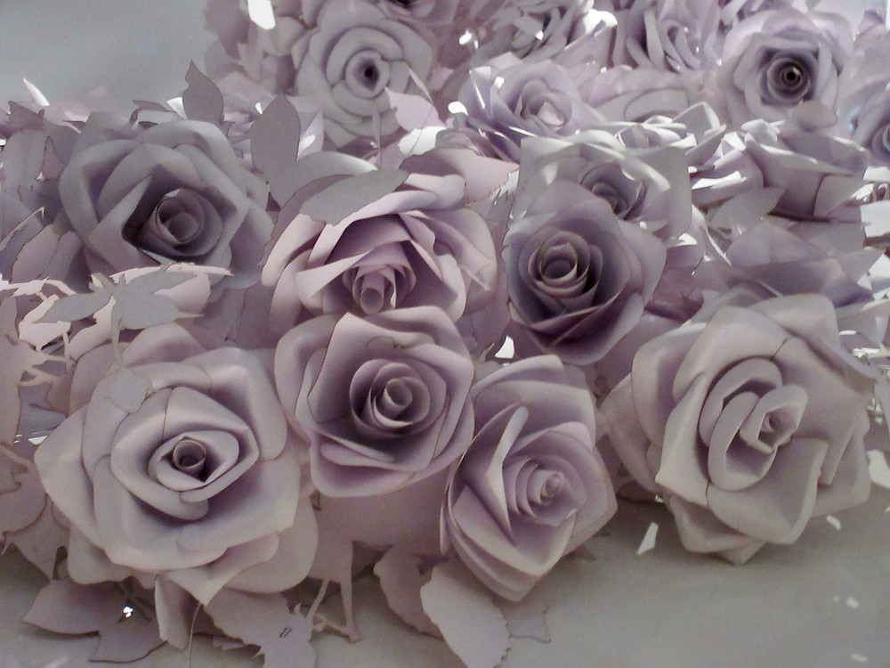 Paper flowers by Wanda Barcelona in Dior; Designer of Dreams Exhibition V&A 2019