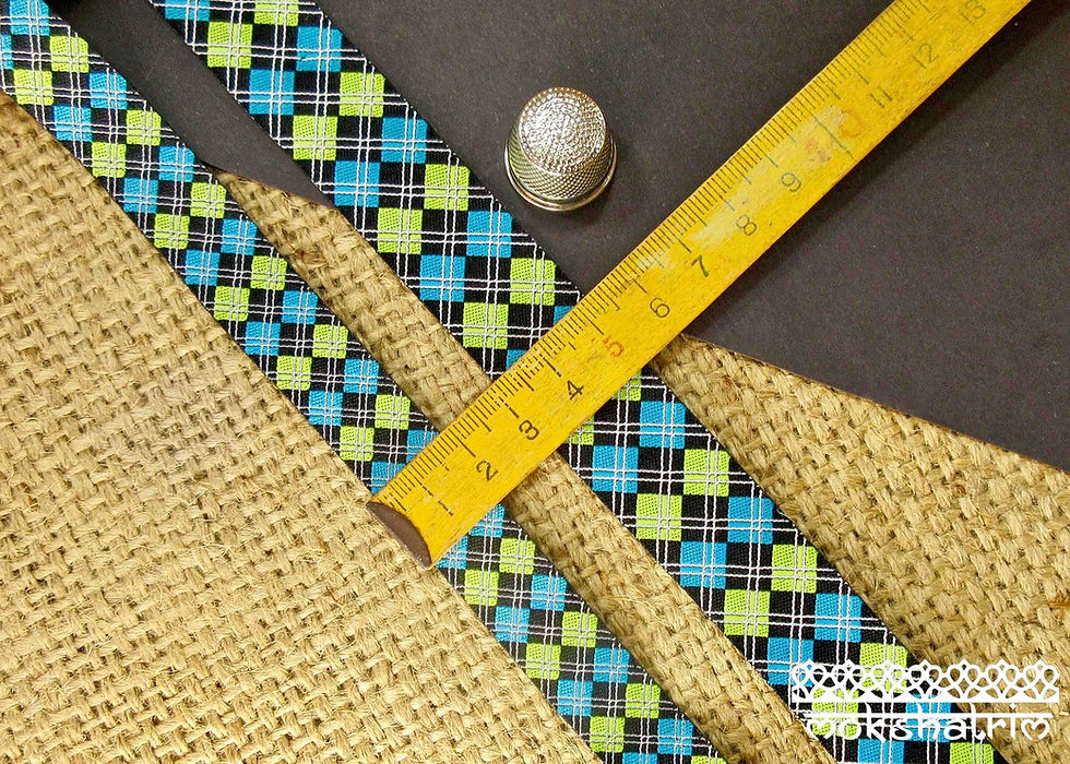 Thumbnail: Art jacquard ribbon geometric tartan check design lime green turquoise white black dog collars Mokshatrim Haberdashery