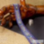 Chinese jacquard ribbon baroque motif bronze brown pale blue leaf green mid blue dog collar Mokshatrim exotic ethnic
