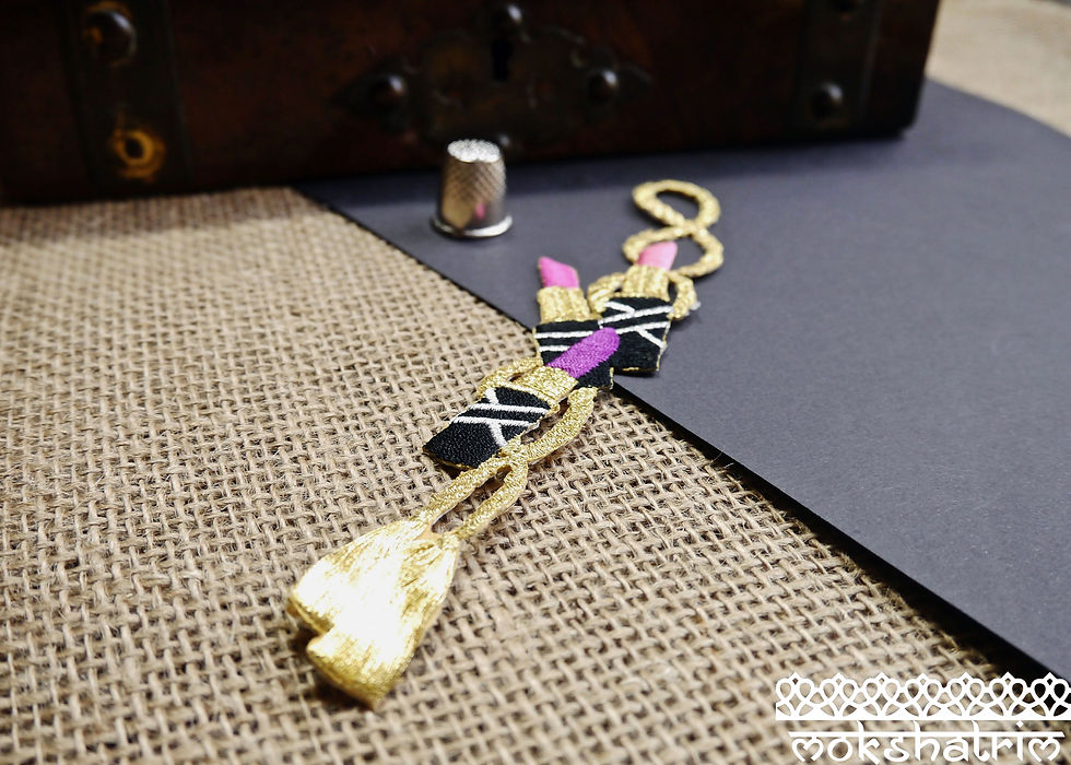 Iron on pink cerise magenta lipstick gold metallic tassle tassel patch applique trim mokshatrim haberdashery