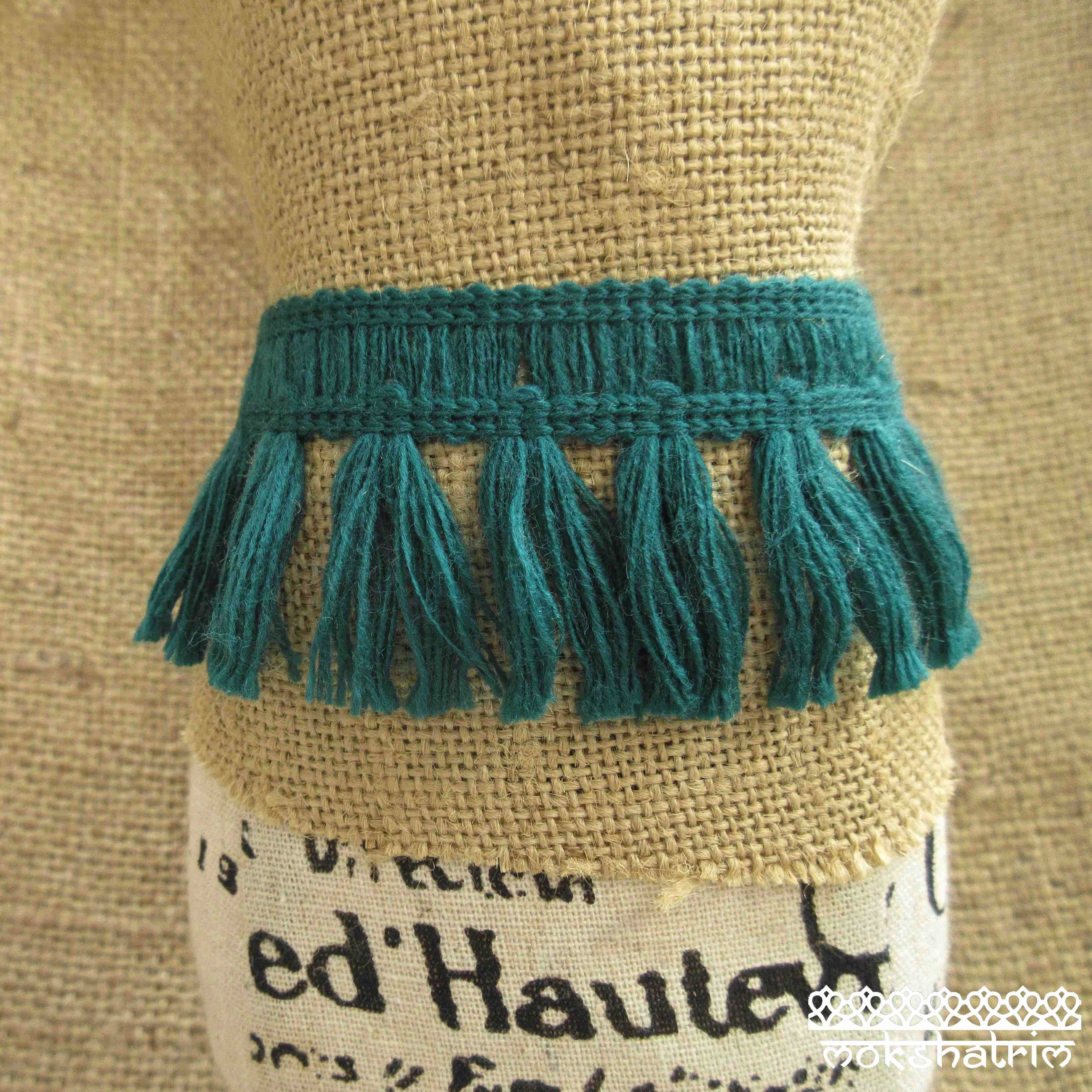 Forest green wool yarn fringe gathered tassel woollen trim embellishment Mokshatrim Haberdashery