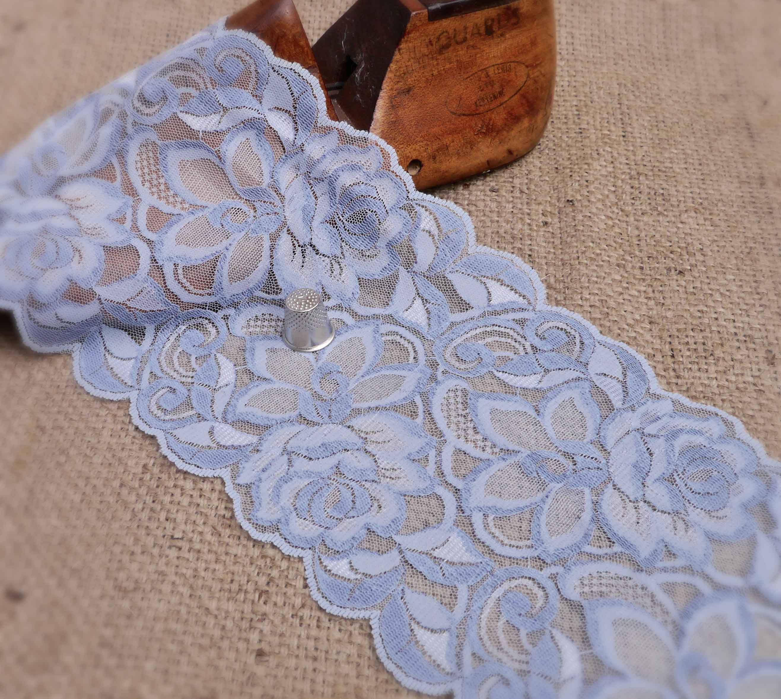 Wide Pale Blue Rose Design Chantilly Lace M357