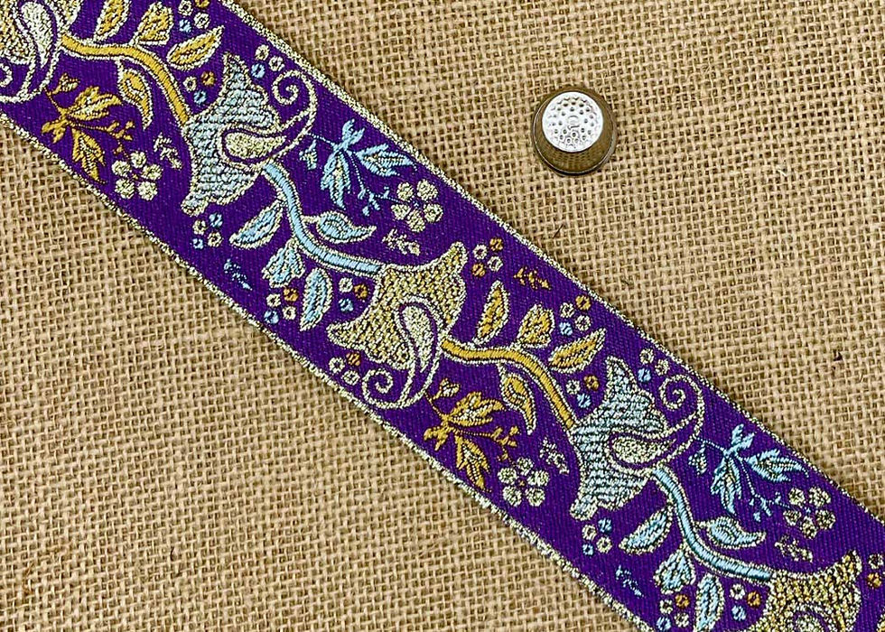 Thumbnail: Asian/Indian decorative jacquard ribbon trim traditional coloured flower paisley metallic gold Mokshatrim ethnic haberdashery