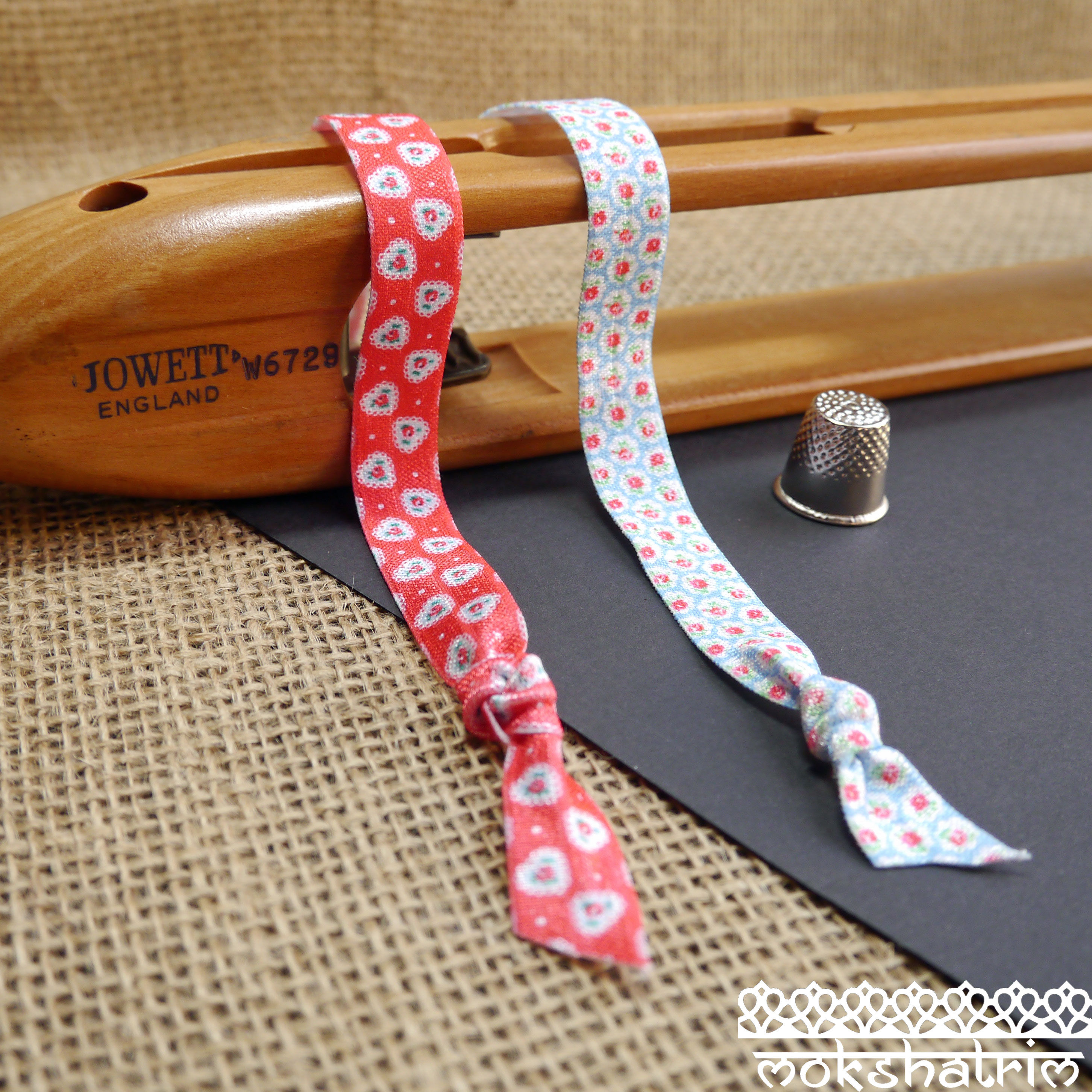 cath kidston flower floral heat transfer printed fold over elastic spandex trim red blue roses mokshatrim haberdashery