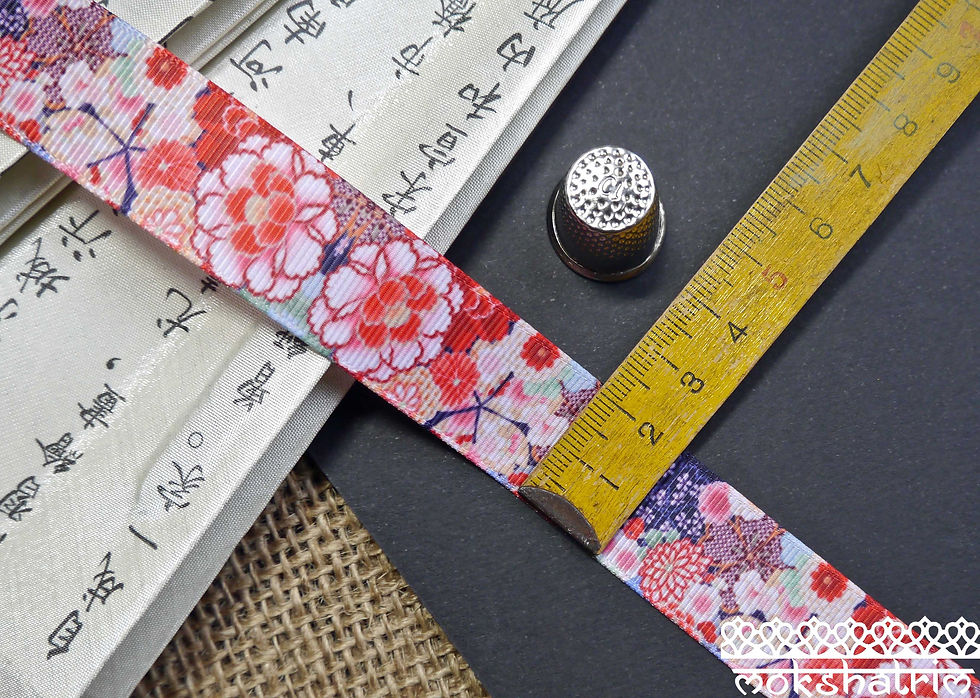 Thumbnail: 25mm japanese grosgrain chrysanthemum peony flower floral ribbon trim haberdashery mokshatrim
