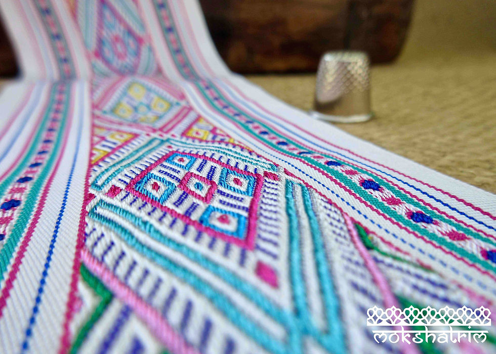 Thumbnail: Wide chinese decorative ribbon tape central embroidered panel tribal ethnic Mokshatrim Haberdashery