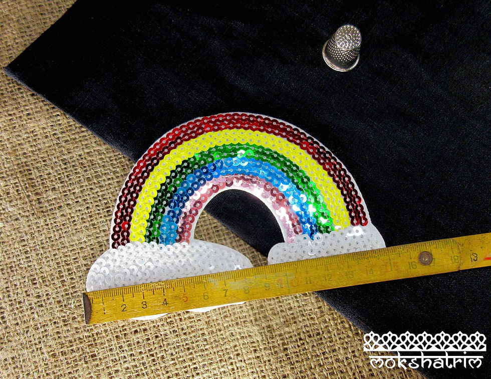 Thumbnail: Colourful Iron-On Sequin Applique patch Rainbow clouds symbol of hope coronavirus Mokshatrim haberdashery