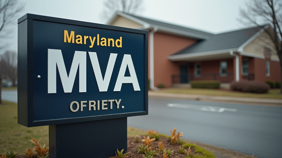 Close-up view of a Maryland MVA office sign outside the building