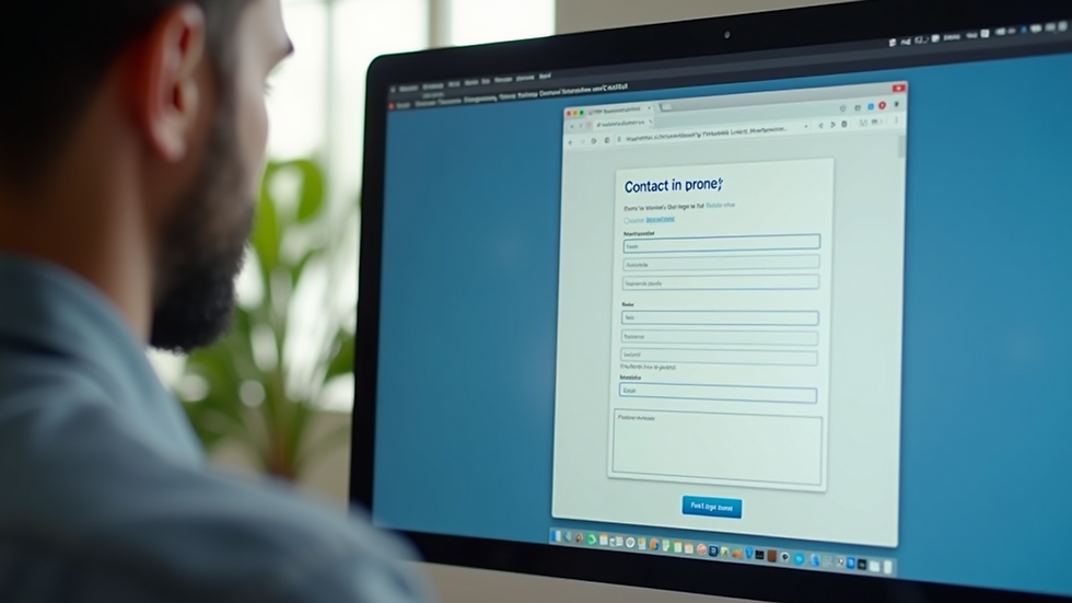 Close-up view of a computer screen displaying an online contact form